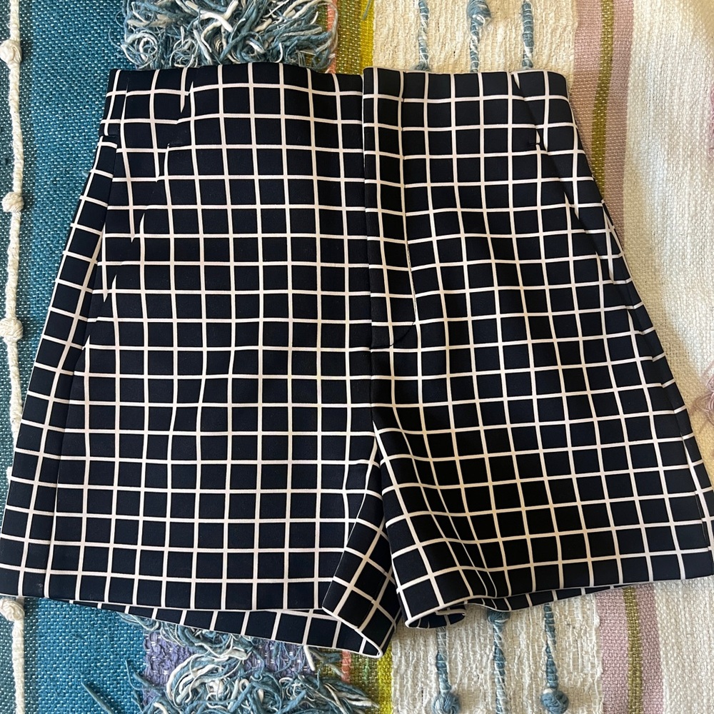 Zara Black and White Grid Pattern Shorts